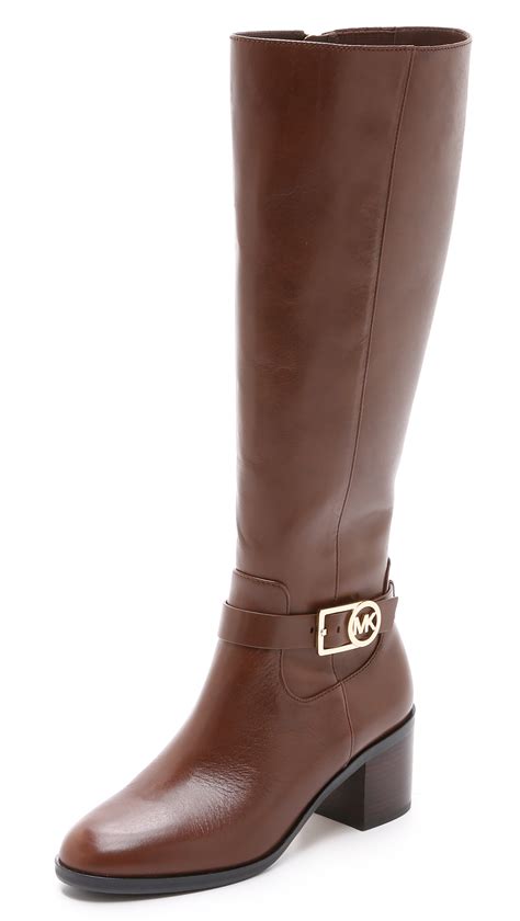 womens michael kors brown leather round toe buckle high boot|michael kors leather boots.